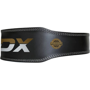 RDX 6 Inch Leather Weightlifting Belt, Gold and Black.