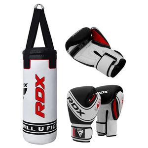 RDX 4W 2FT 3-in-1 Robo White Filled Kids punch bag set. Bag and gloves