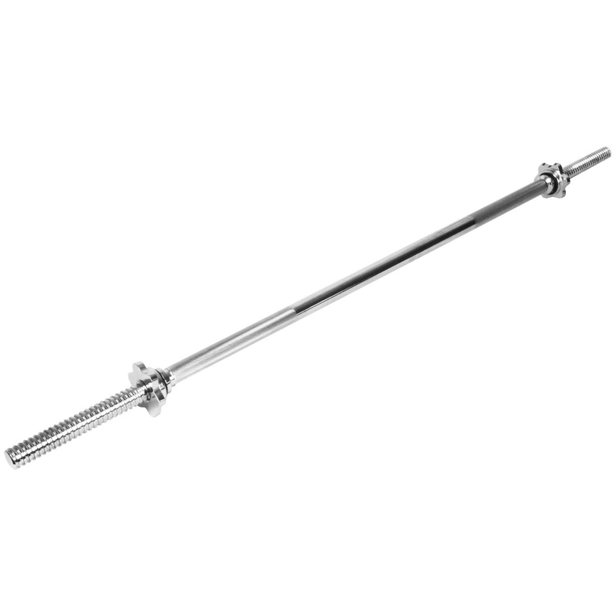 A steel chrome plated barbell bar used for weight lifting and weight trainnig