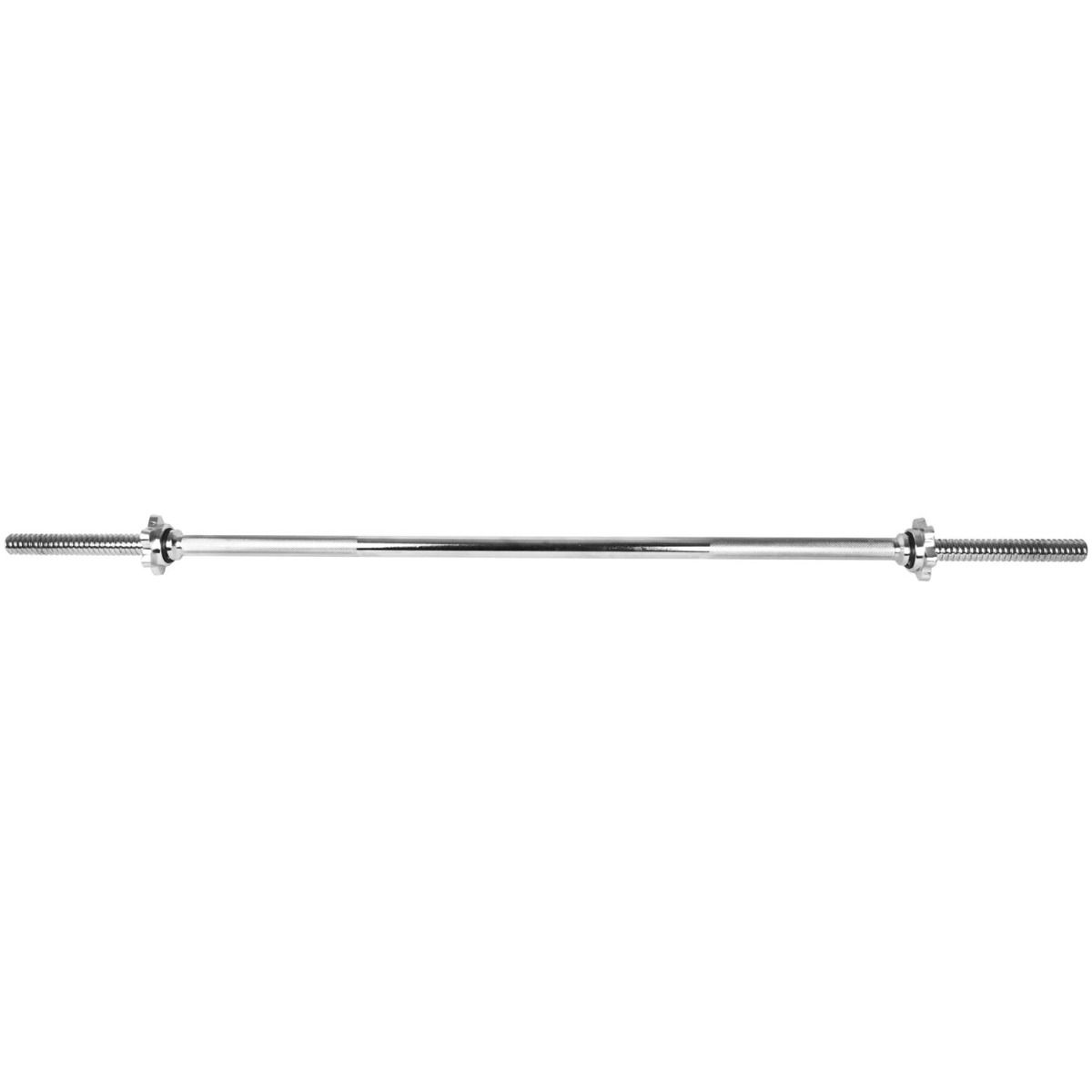 A steel chrome plated barbell bar used for weight lifting and weight trainnig