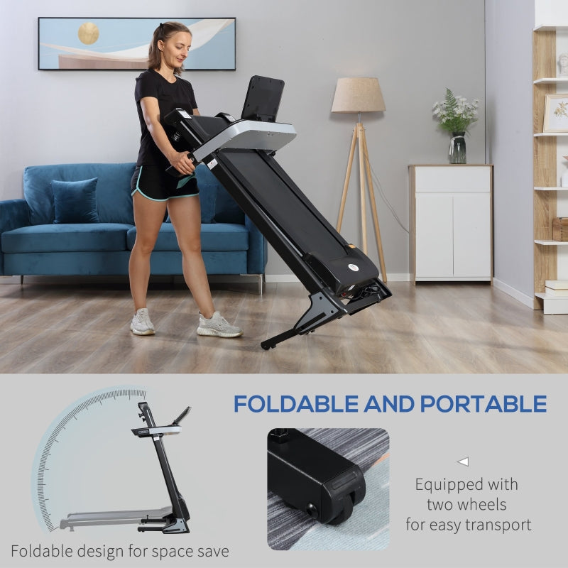 HOMCOM Folding Treadmill, Motorised Running Machine LCD Display 500W 1-12 KPH