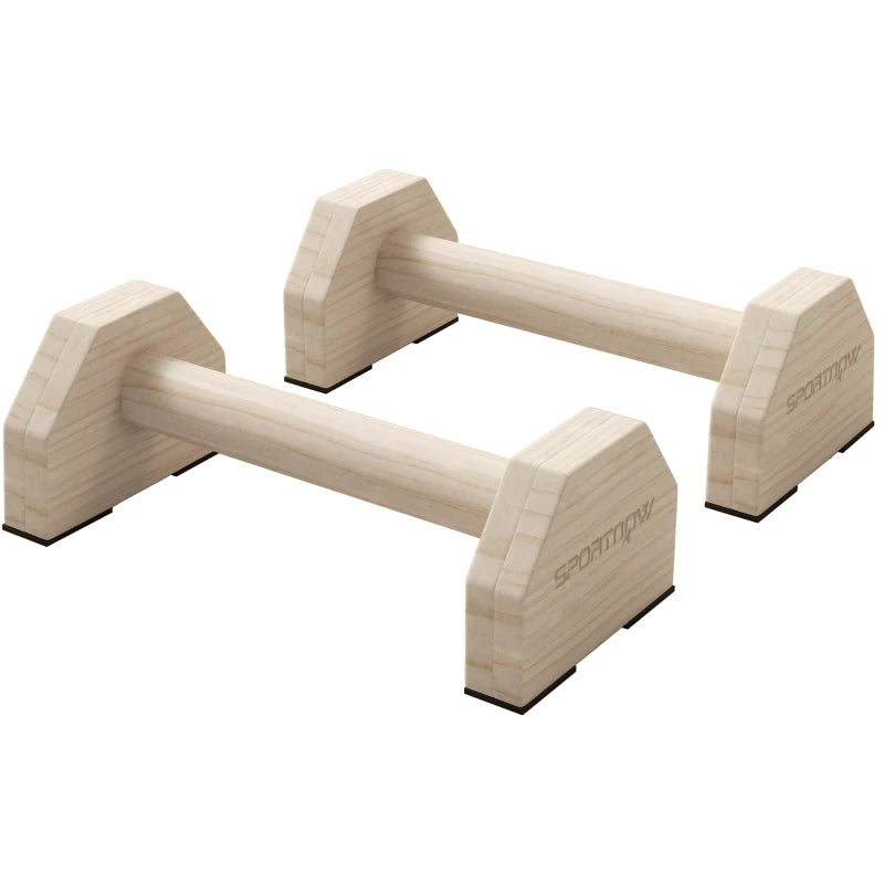 SPORTNOW Wooden Parallettes Bars Push up Handles with Non-Slip Base