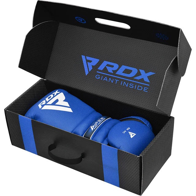 RDX APEX Blue Training/Sparring Boxing Gloves. Boxed, Open.