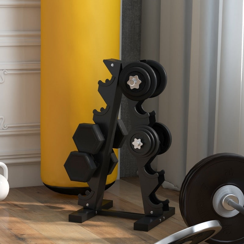 Black 5 tier dumbbell storage rack for home gym