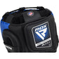 RDX Apex Boxing Head Gear With Cheek Protector, Blue. Neck entrance and rear of head guard.