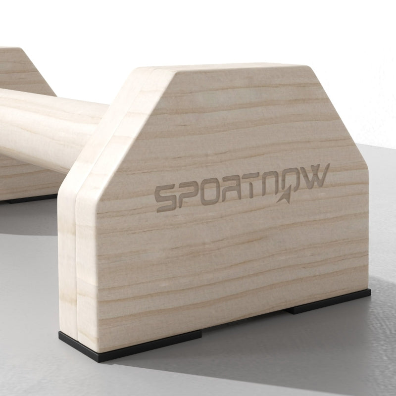 SPORTNOW Wooden Parallettes Bars Push up Handles with Non-Slip Base