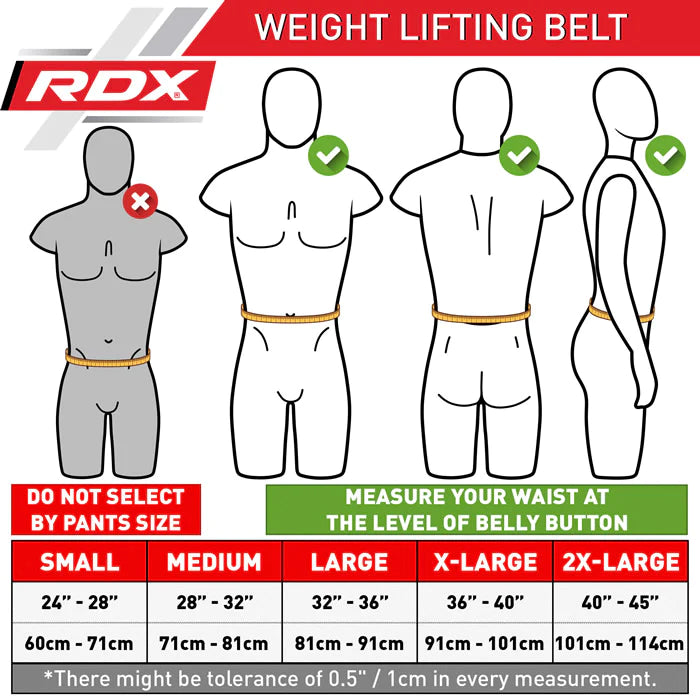 RDX 4 Inch weightlifting belt size chart.