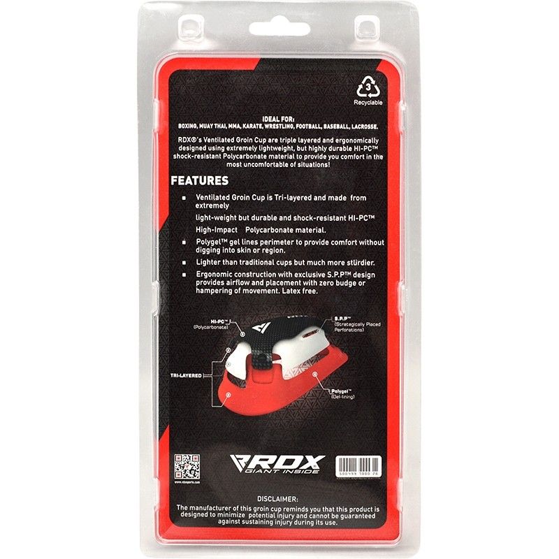 RDX 1R Abdo Guard. Back of plastic packaging for Guard