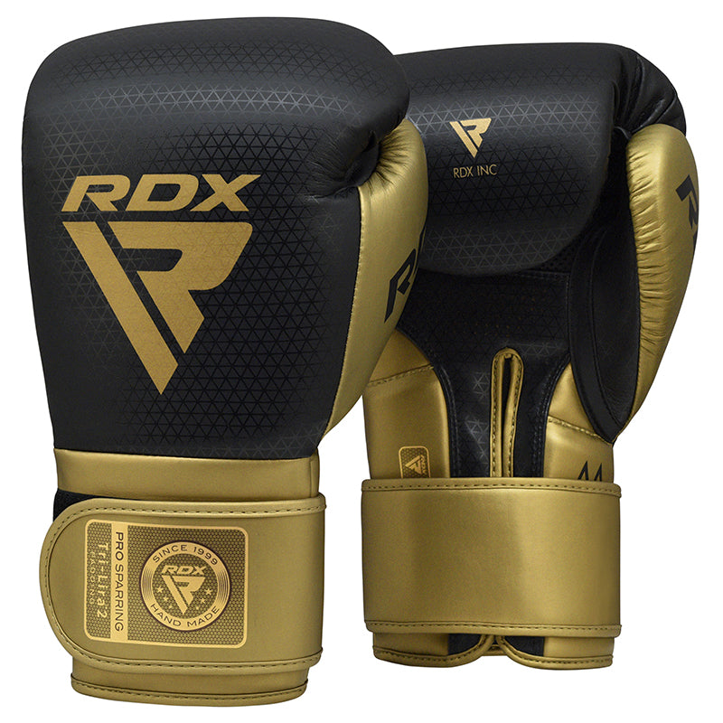 1 x Pair RDX L2 Mark Pro Sparring Boxing Gloves Hook and Loop Black/Golden