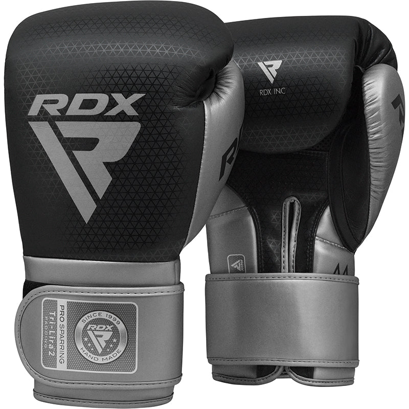 1 X Pair RDX L2 Mark Pro Sparring Boxing Gloves Hook and Loop Silver